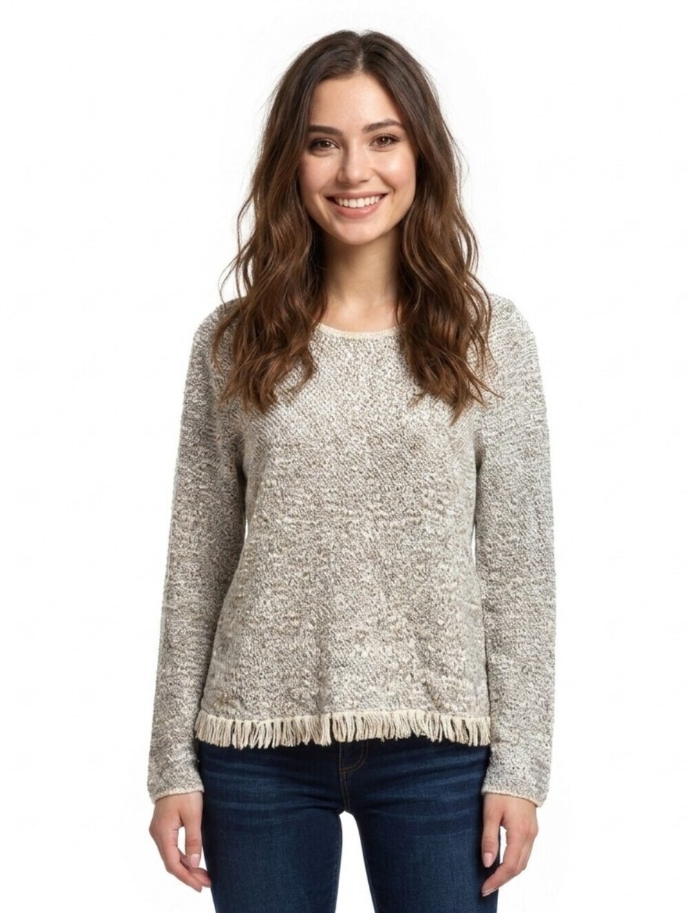Theory Vendla Inlay Soft Wool Blend Fringe Sweater - Medium